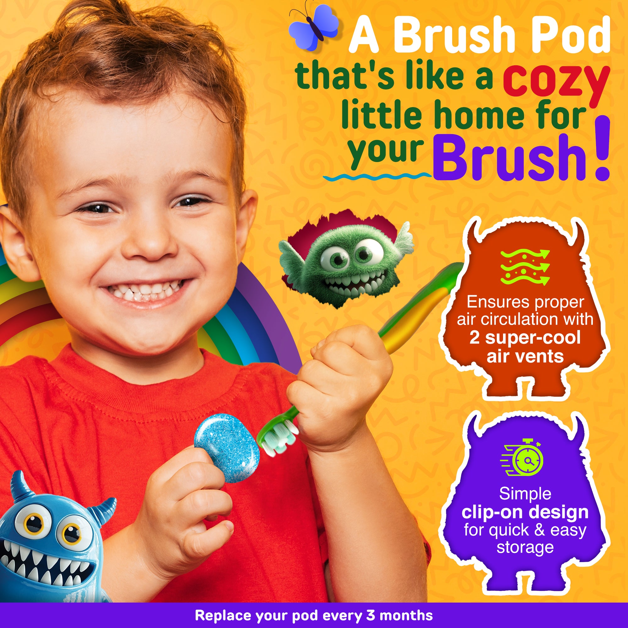 Protecteur de brosse à dents pour enfants Brush Pod - 1 unité (les couleurs peuvent varier)