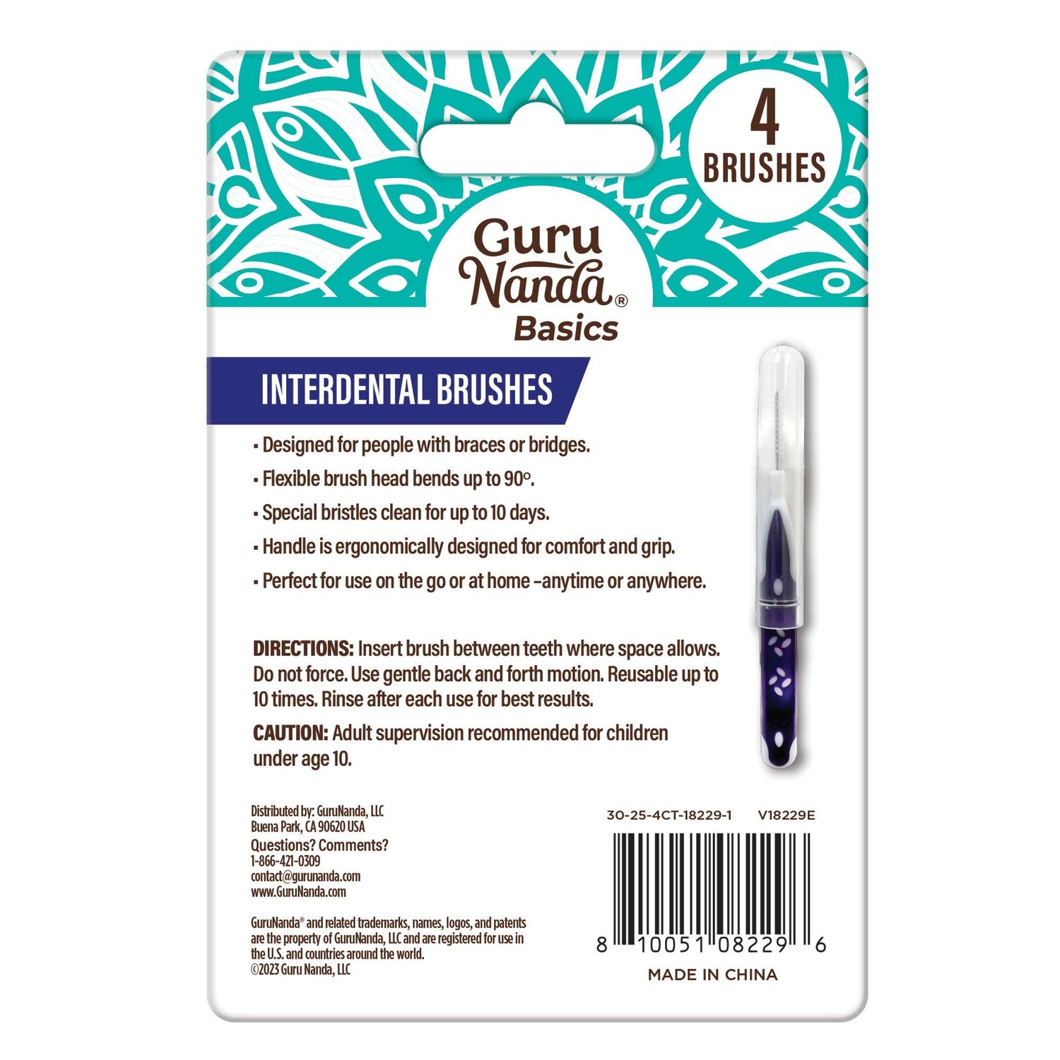 Interdental Brushes with Caps - Mint Flavor (4 Count)