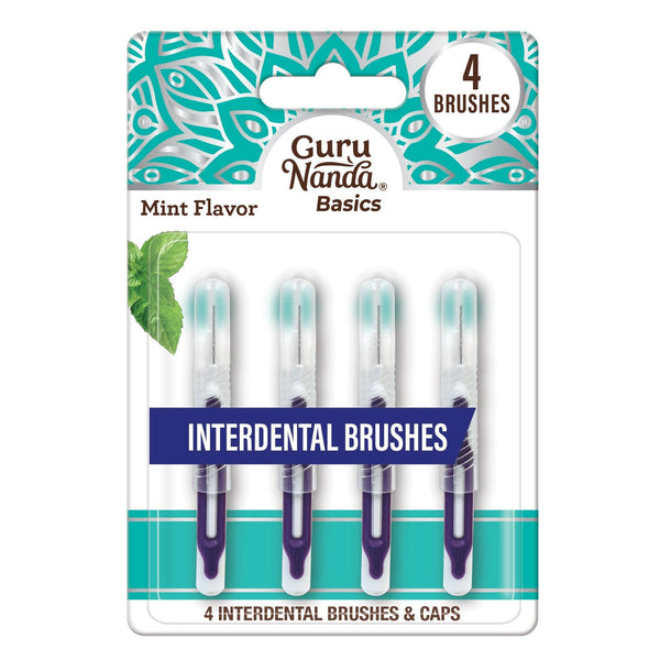 Interdental Brushes with Caps, Mint Flavor – 4 Count – GuruNanda