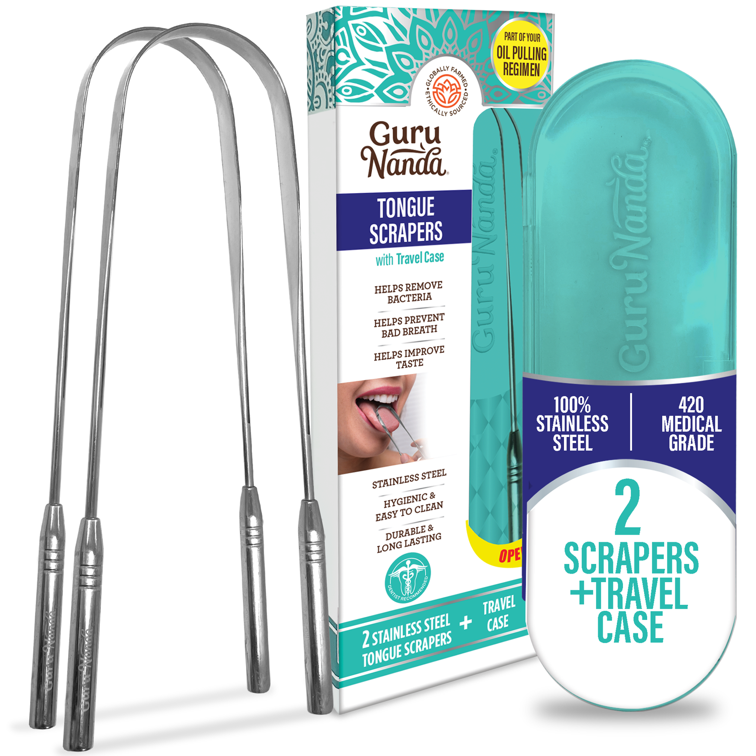 U Shaped Stainless Steel Tongue Scraper (2-Pack)