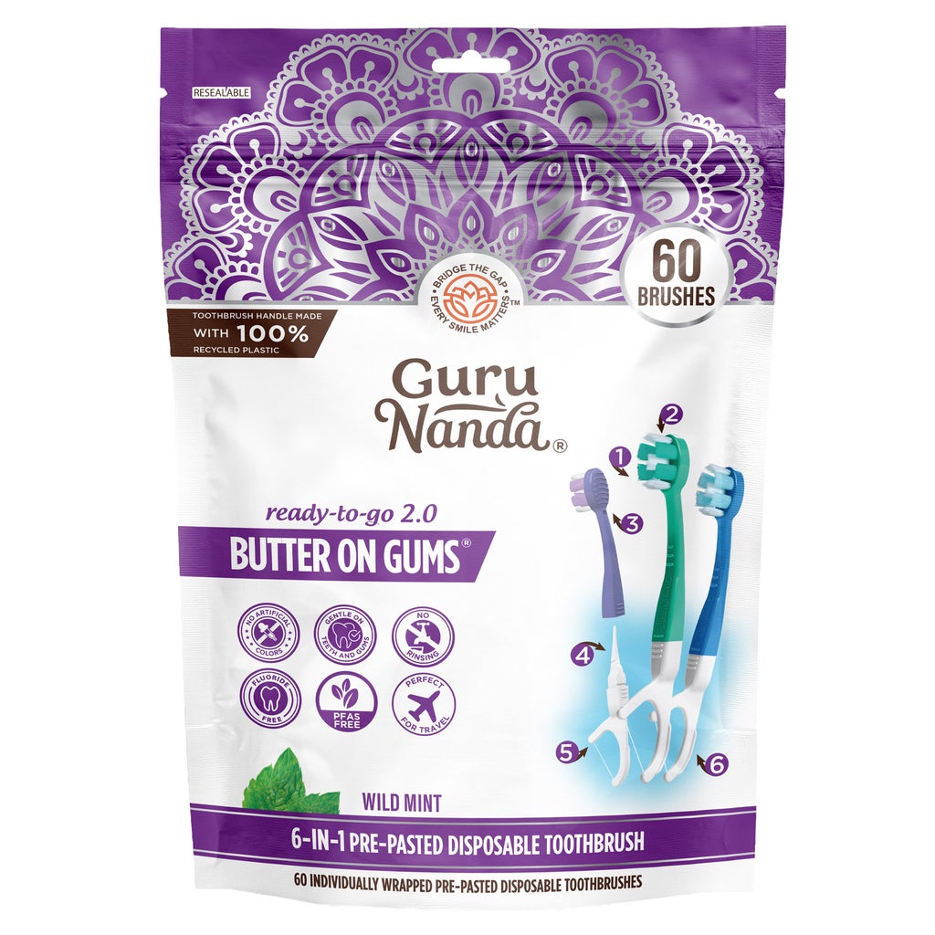 6-in-1 Ready to Go Butter on Gums Pre-Pasted Toothbrushes 2.0 – 60 Count