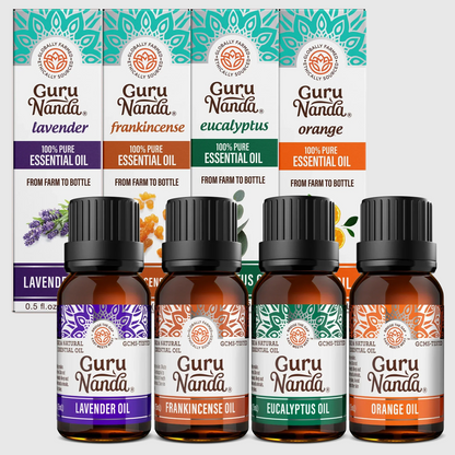 Juego de cuatro clásicos esenciales: Incienso, Lavanda, Eucalipto y Naranja 4 x 15mL