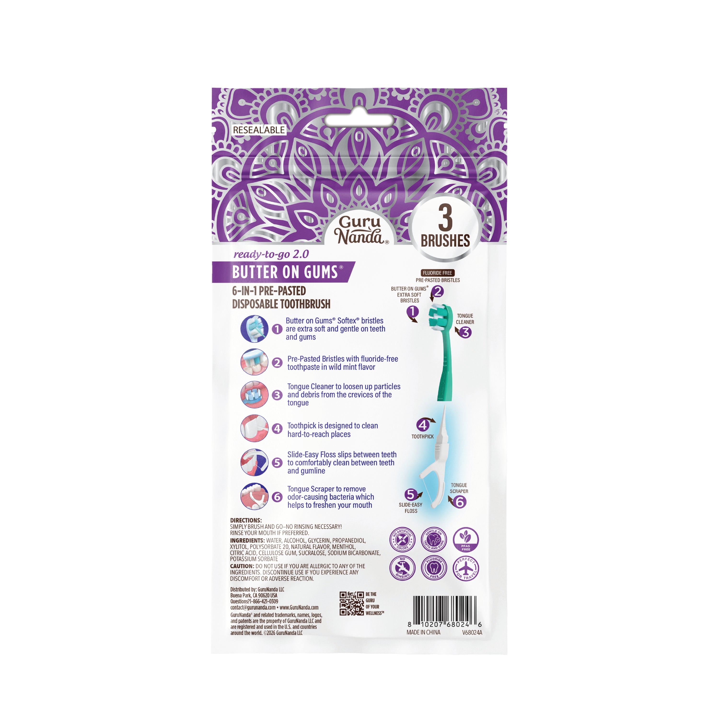 6-in-1 Ready to Go Butter on Gums Pre-Pasted Toothbrushes 2.0 – 3 Count