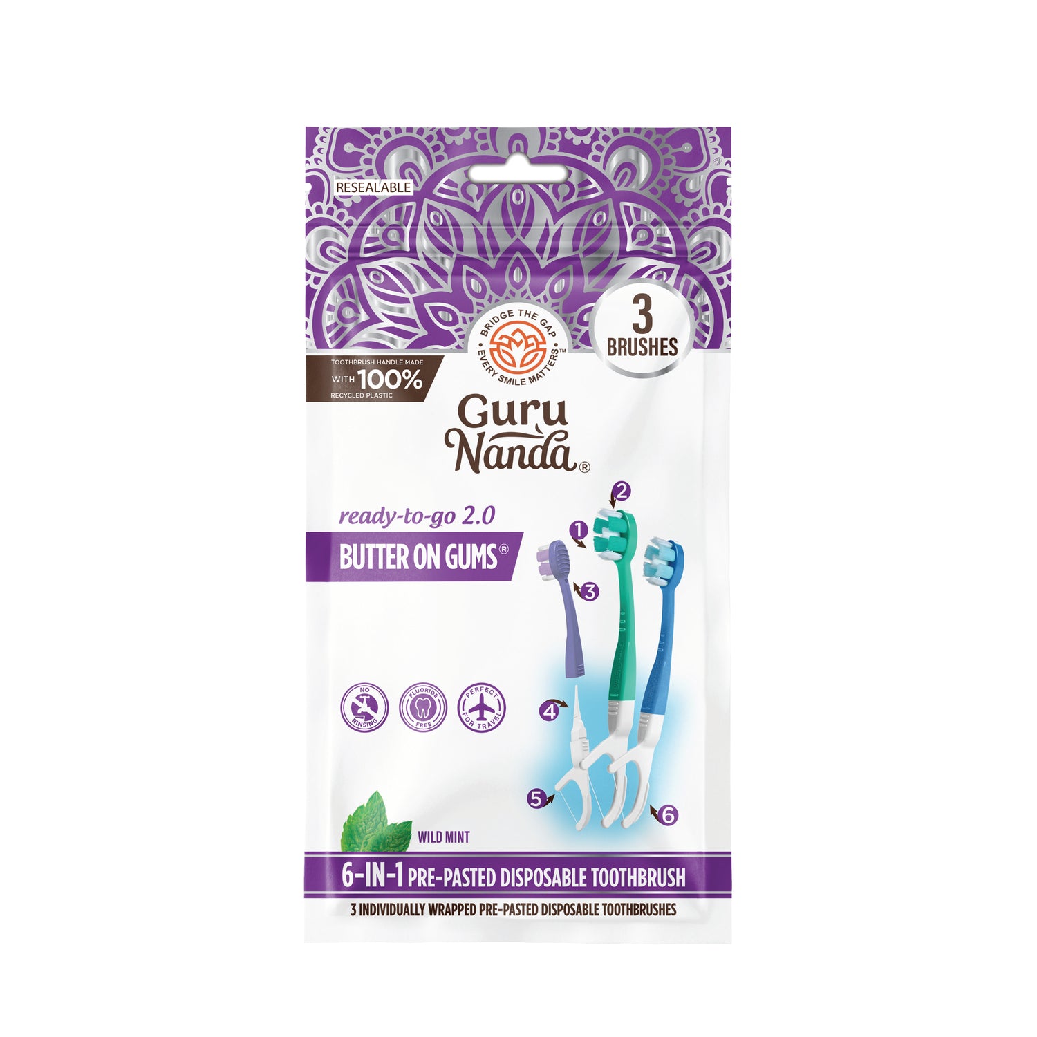 6-in-1 Ready to Go Butter on Gums Pre-Pasted Toothbrushes 2.0 – 3 Count