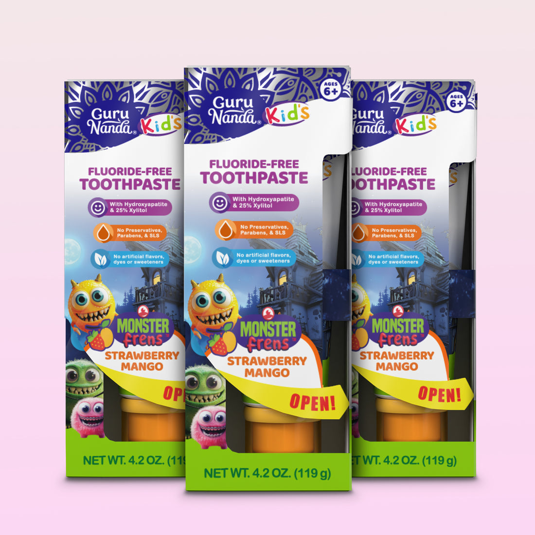 Kids Toothpaste with Xylitol &amp; Hydroxyapatite, Strawberry Mango – 4.2 oz – 3 Pack