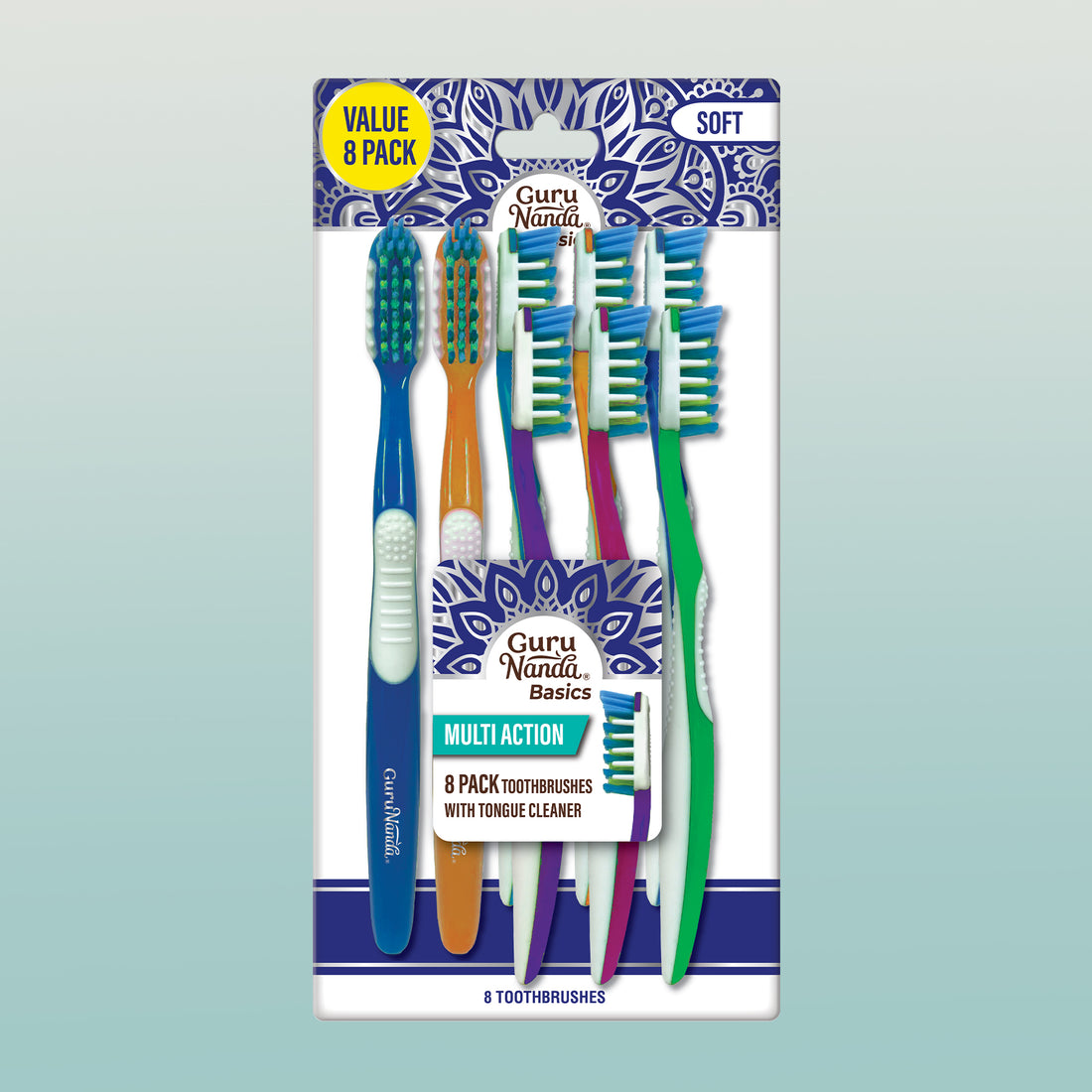 Multi-Action Toothbrush with Tongue Cleaner – 8 Pack