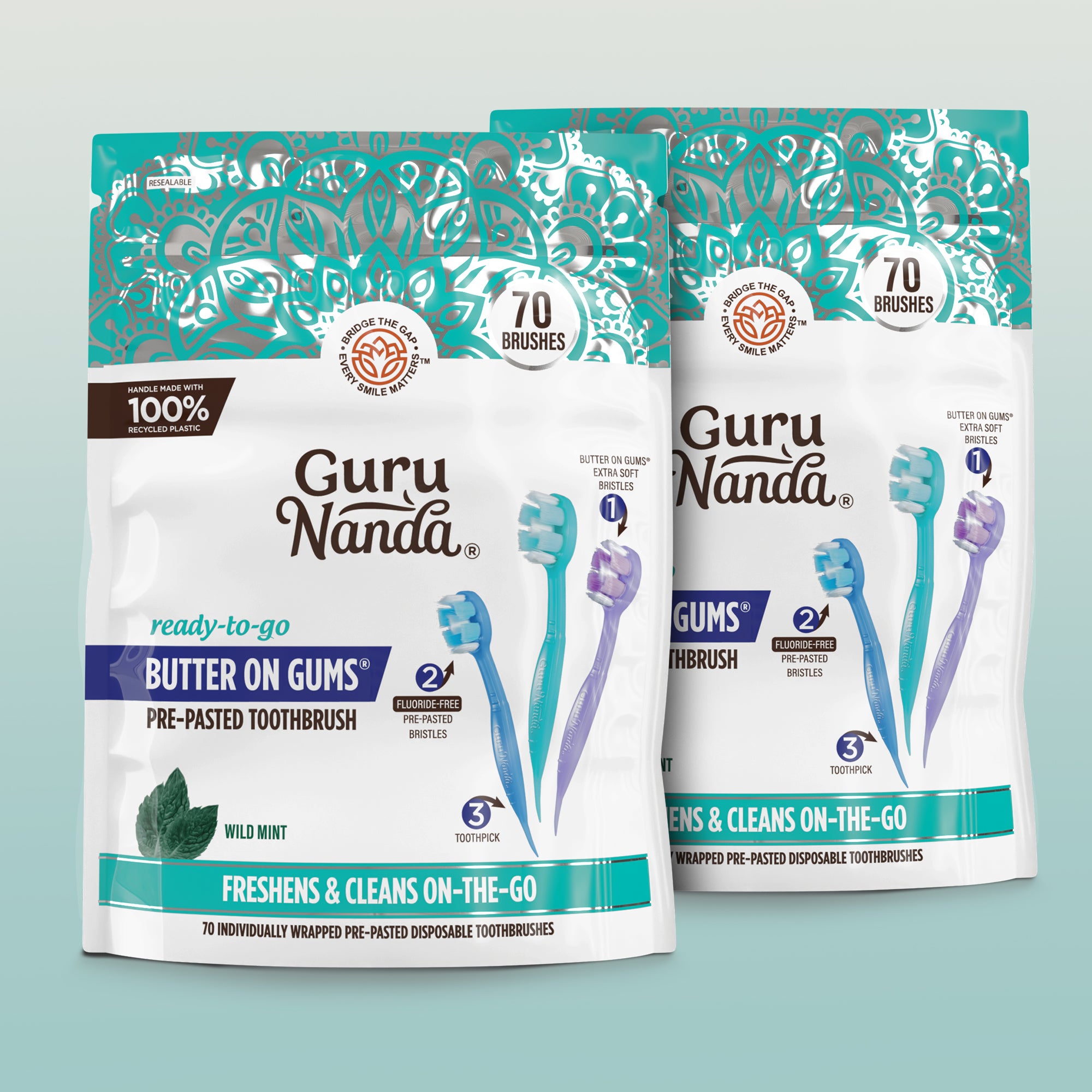 Ready-to-Go Butter on Gums Pre-Pasted Toothbrushes – 70 Count – 2