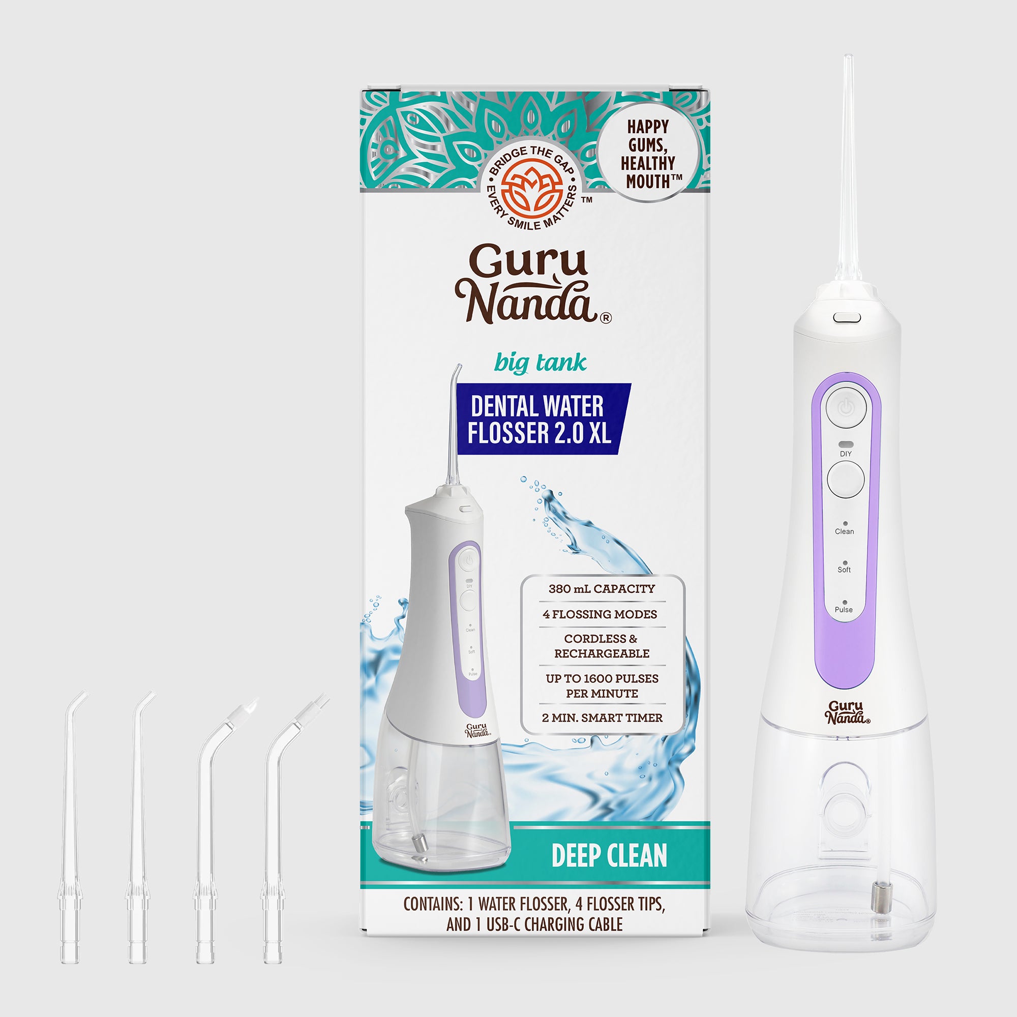 Deep Clean Dental Water Flosser 2.0 XL, 380mL | GuruNanda
