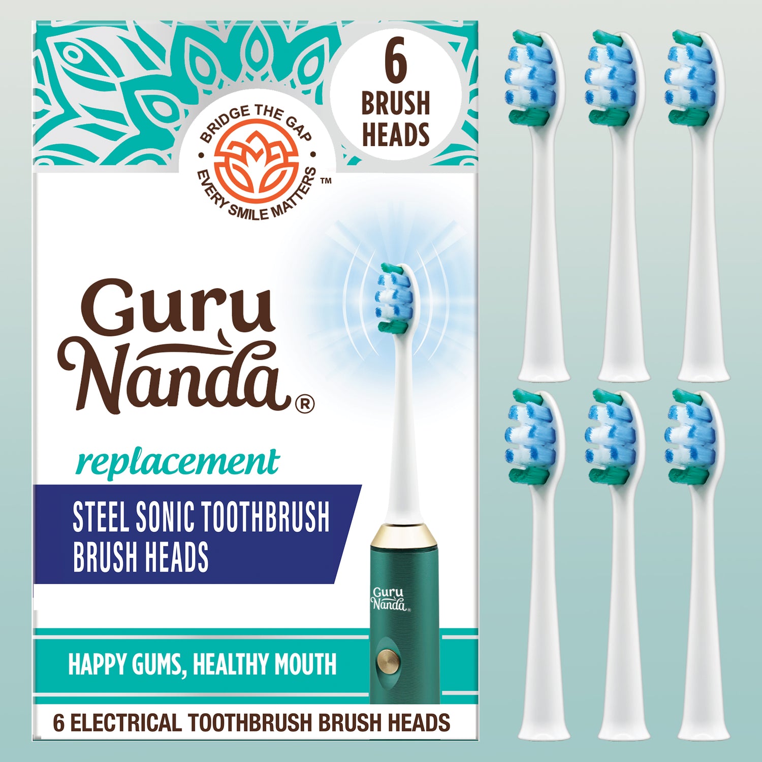 Steel Sonic Toothbrush Replacement Brush Heads – 6 Pack