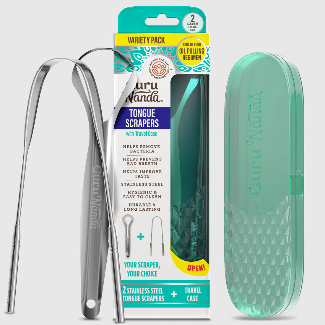 Paquete variado de raspadores de lengua con estuche de viaje