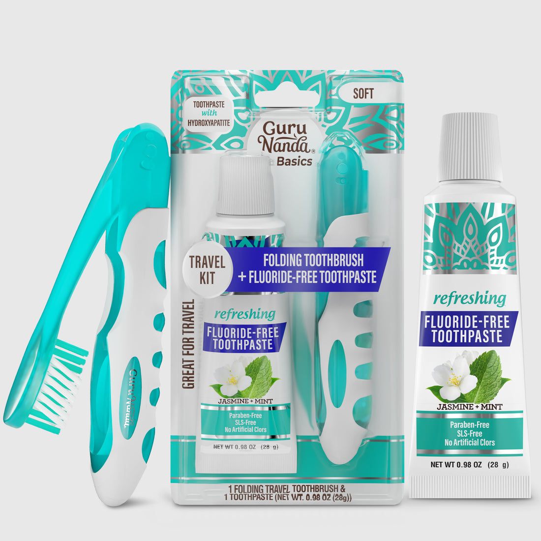 Travel Kit – Folding Toothbrush &amp; Hydroxyapatite Toothpaste, Jasmine Mint – 0.98 oz