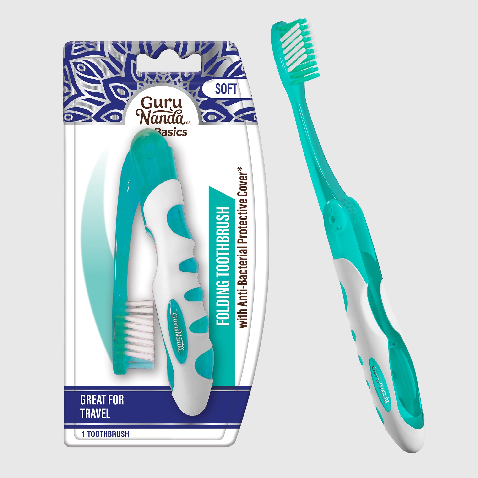 GuruNanda's Foldable Travel Toothbrush With Antibacterial Cover, 1 Ct
