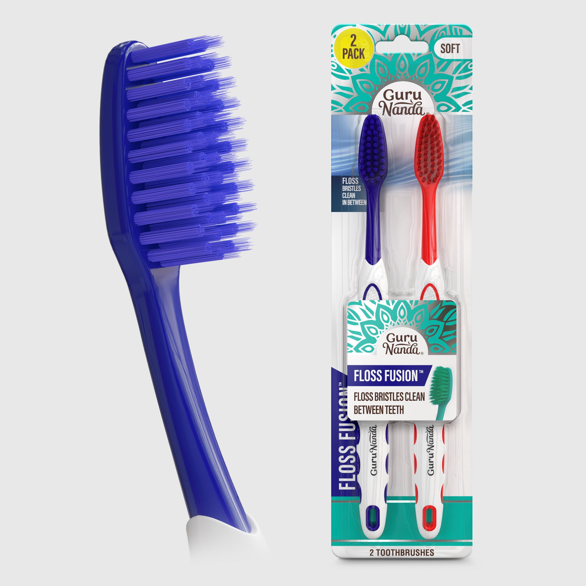 Floss Fusion Toothbrush with Soft Bristles | GuruNanda