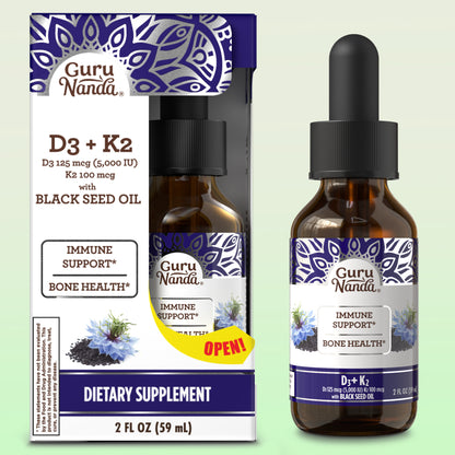 Natural Cold Pressed Black Seed Oil With Vitamin D3, K2 &amp; E