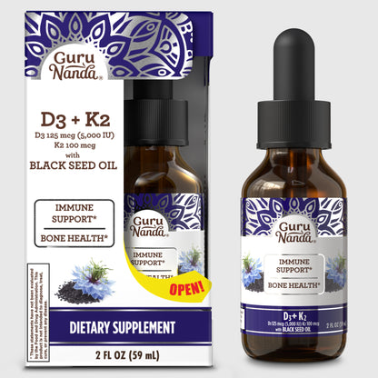 Huile de nigelle naturelle pressée à froid avec vitamines D3, K2 et E 