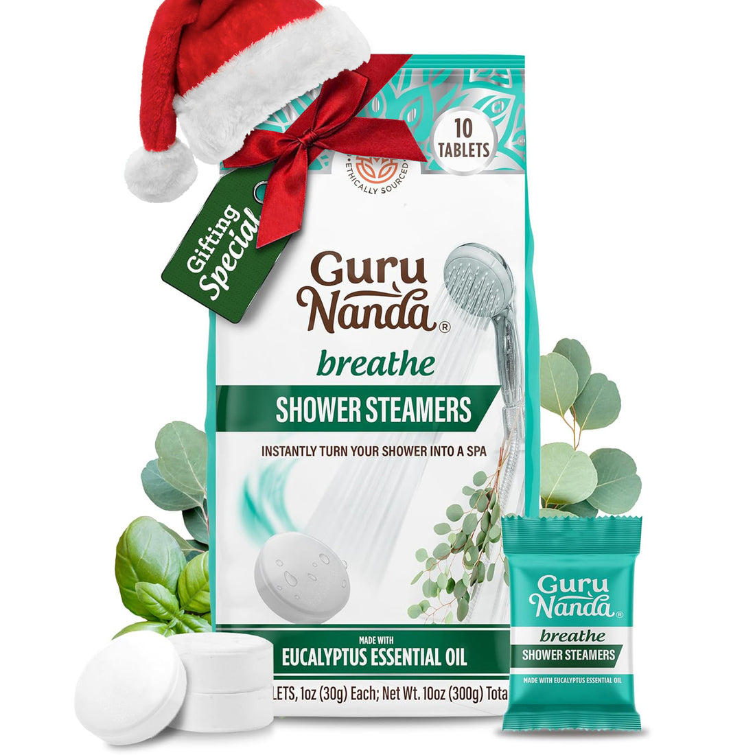 Vaporizadores de ducha GuruNanda Breathe Eucalyptus - Envueltos individualmente - 10 unidades