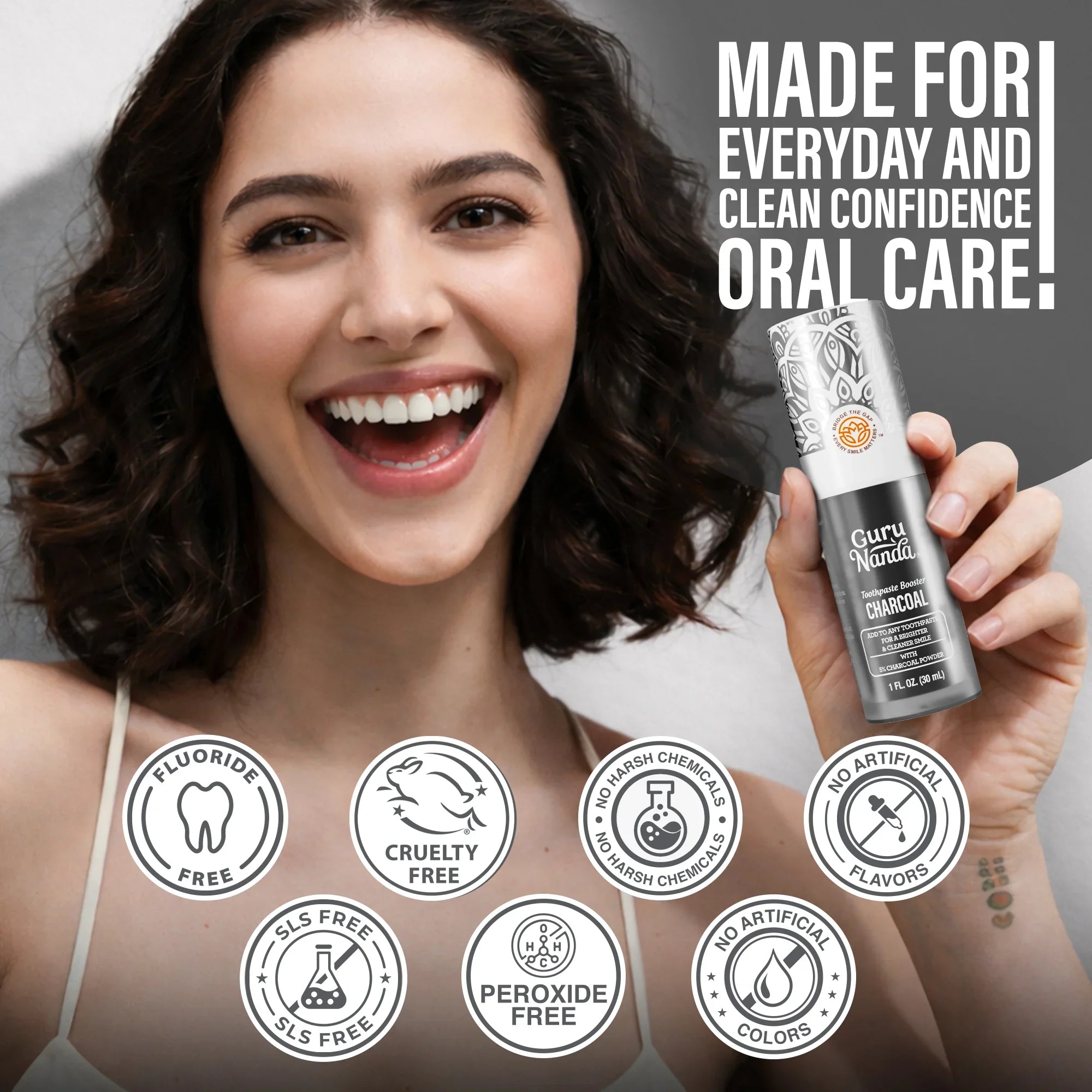Charcoal Toothpaste Booster with 5% Charcoal Powder – 1 fl oz