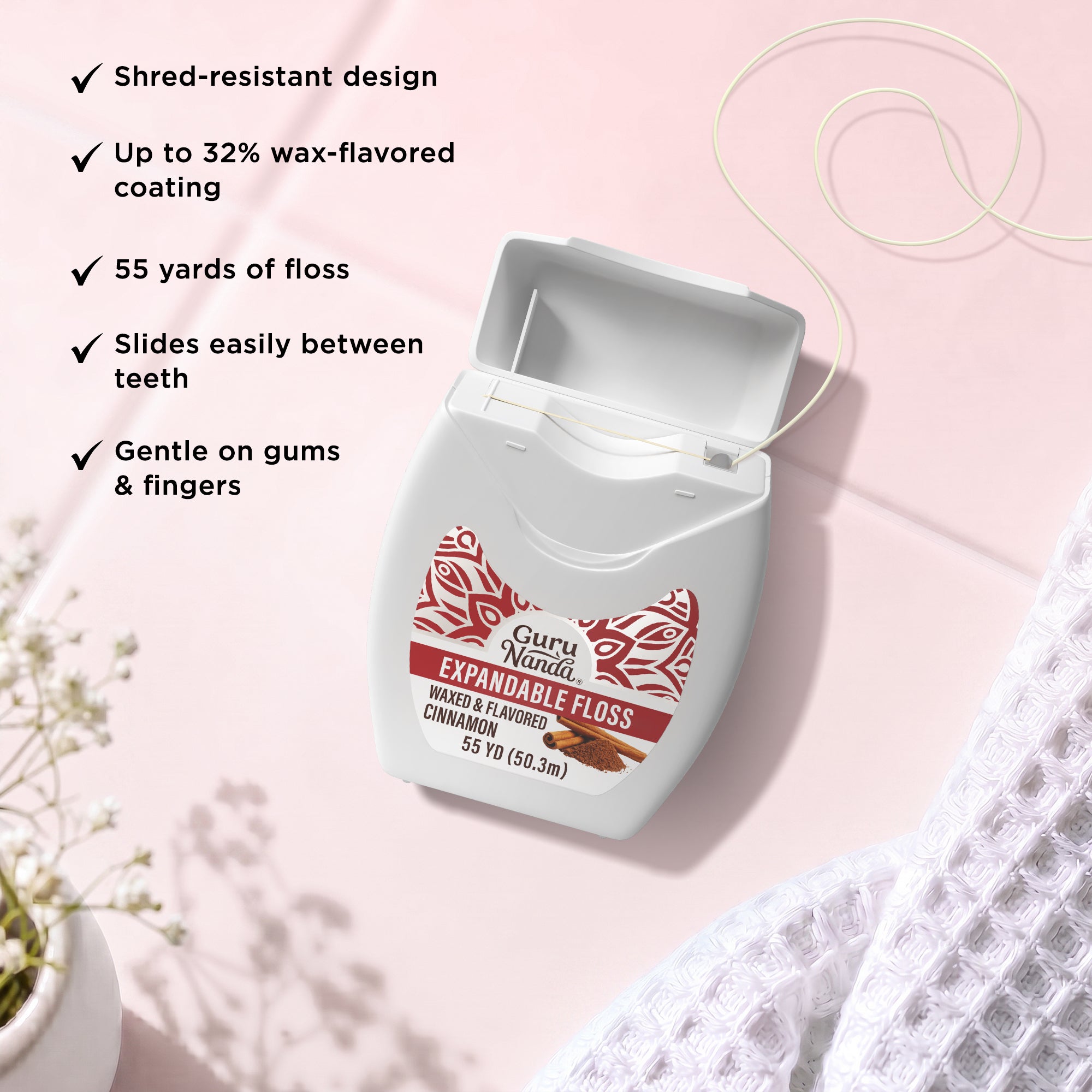 Cinnamon Flavored Expandable Dental Floss – 55 Yards