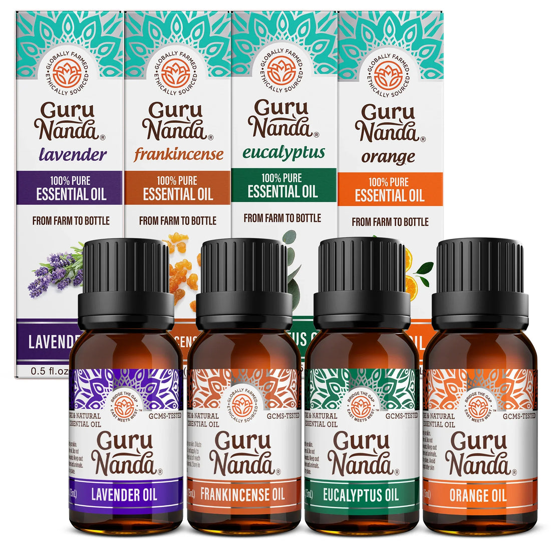 Lavender, Eucalyptus &amp; Orange Essential Oils – Set of 4, 15 ml Each