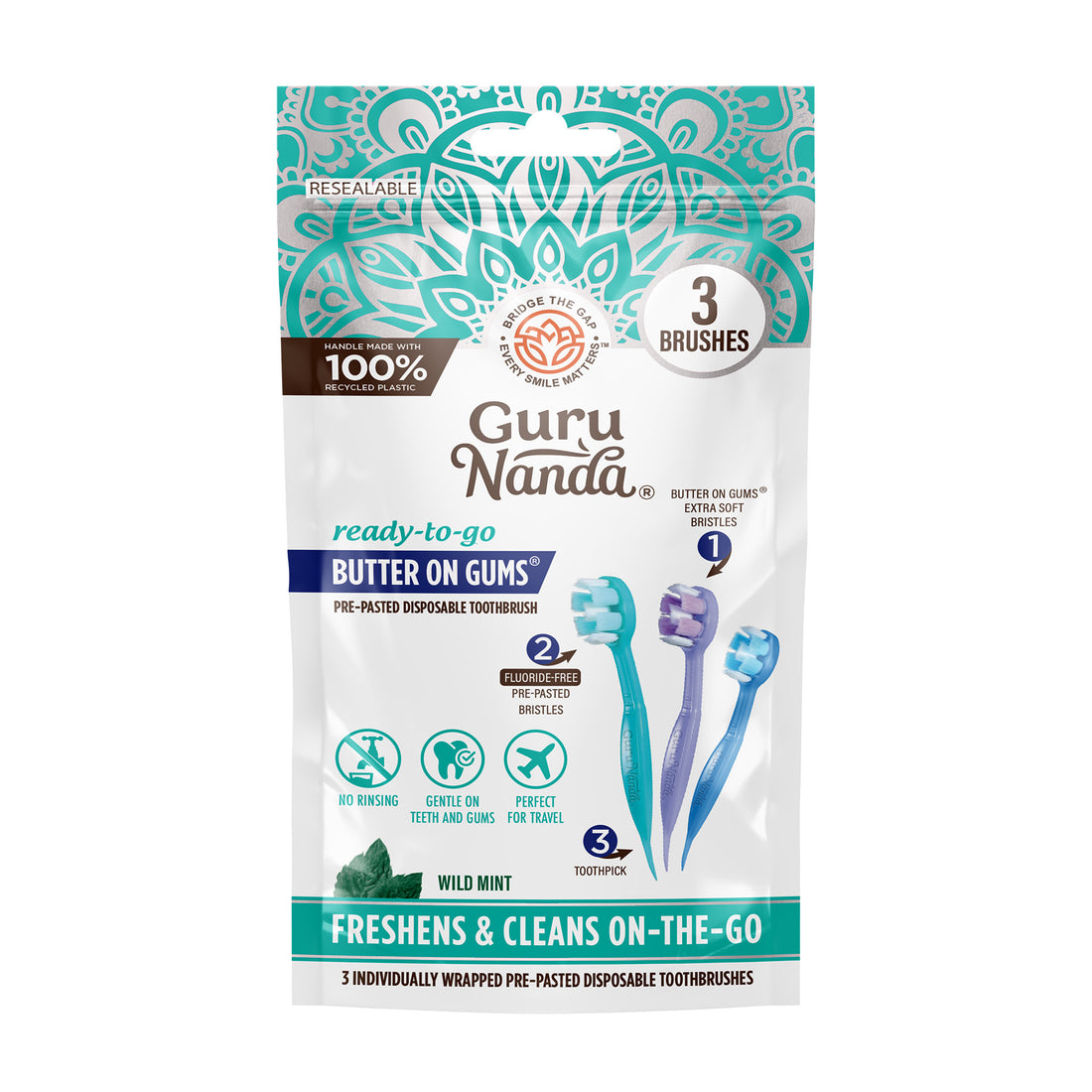 Ready-to-Go Butter on Gums Pre-Pasted Toothbrushes - 3 Count