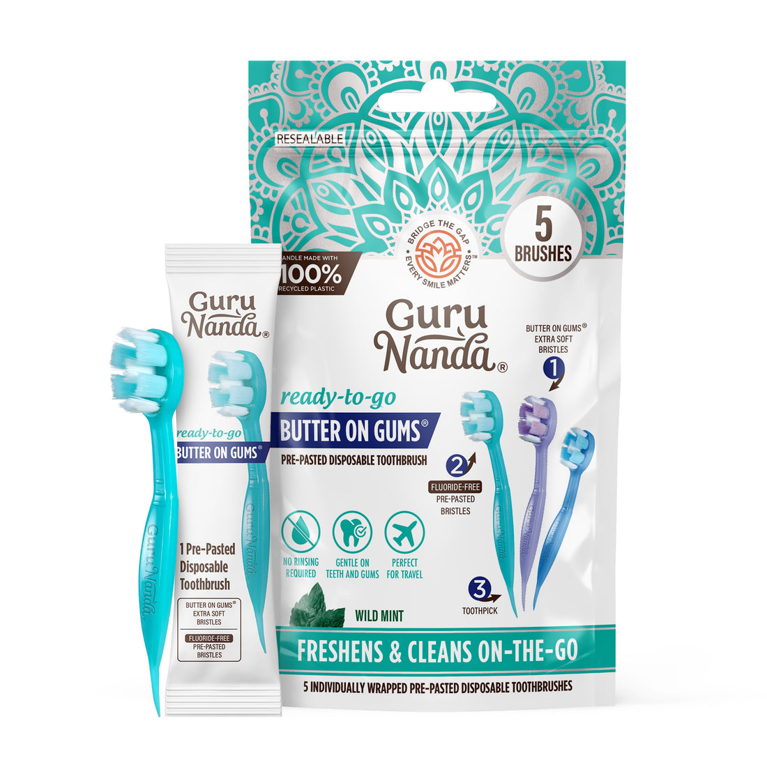 Ready-to-Go Butter on Gums Pre-Pasted Toothbrushes - 5 Count