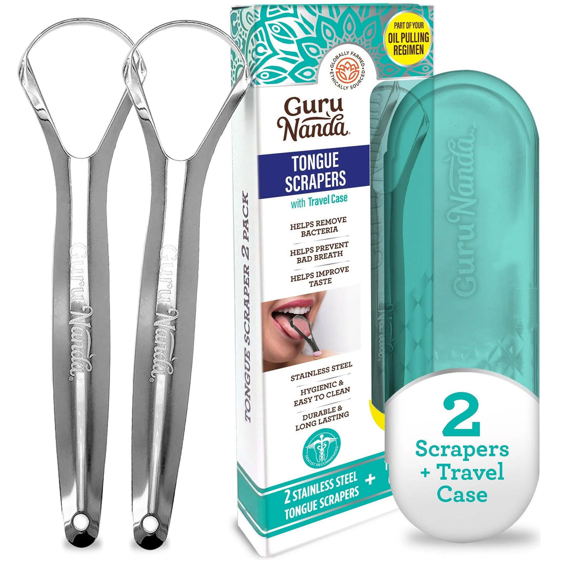 Spoon Shaped Stainless Steel Tongue Scraper (2-Pack)