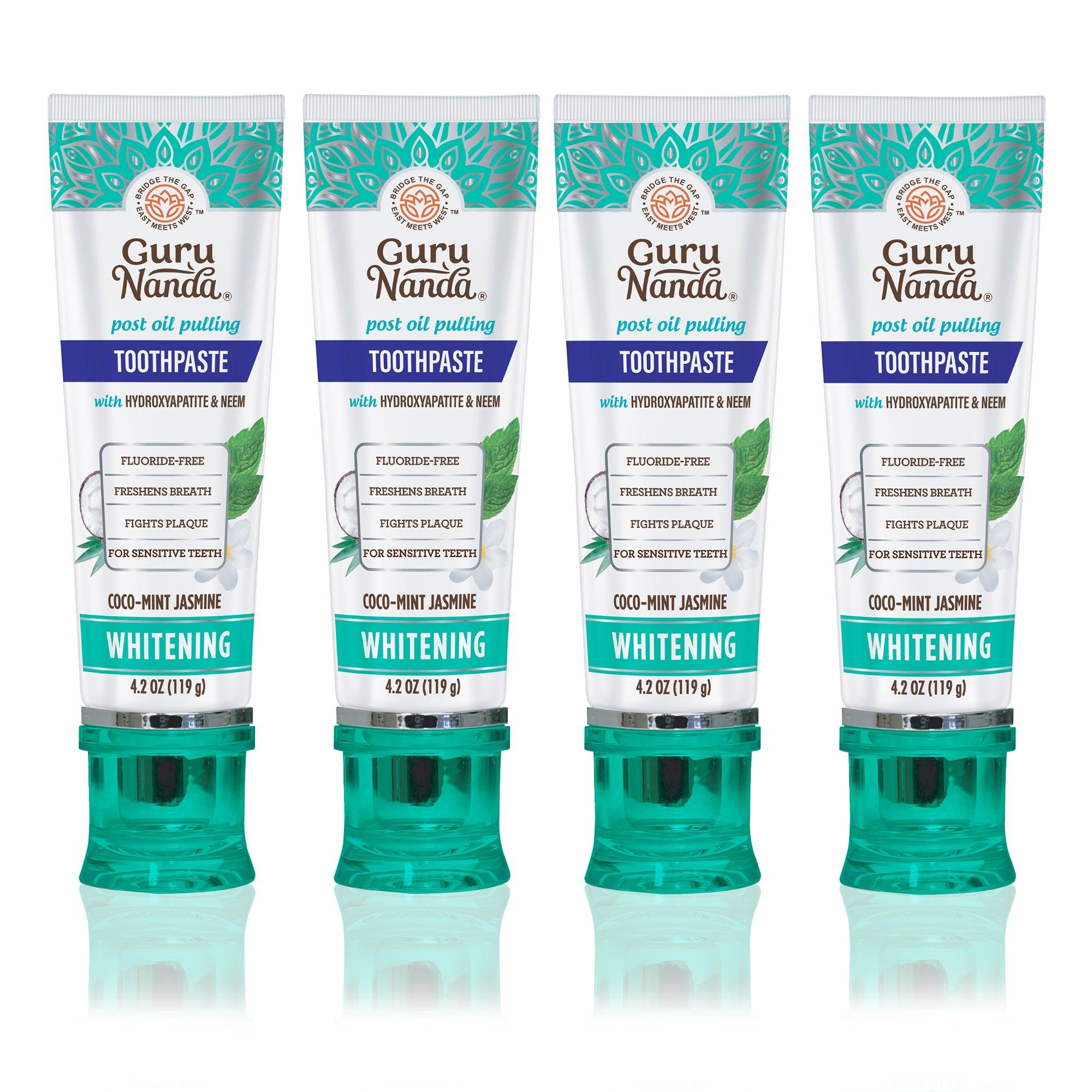 Hydroxyapatite Toothpaste, SLS &amp; Fluoride Free, Whitening Toothpaste - Freshens Breath, Fights Plaque - Natural CocoMint Jasmine Neem - 4 Pack