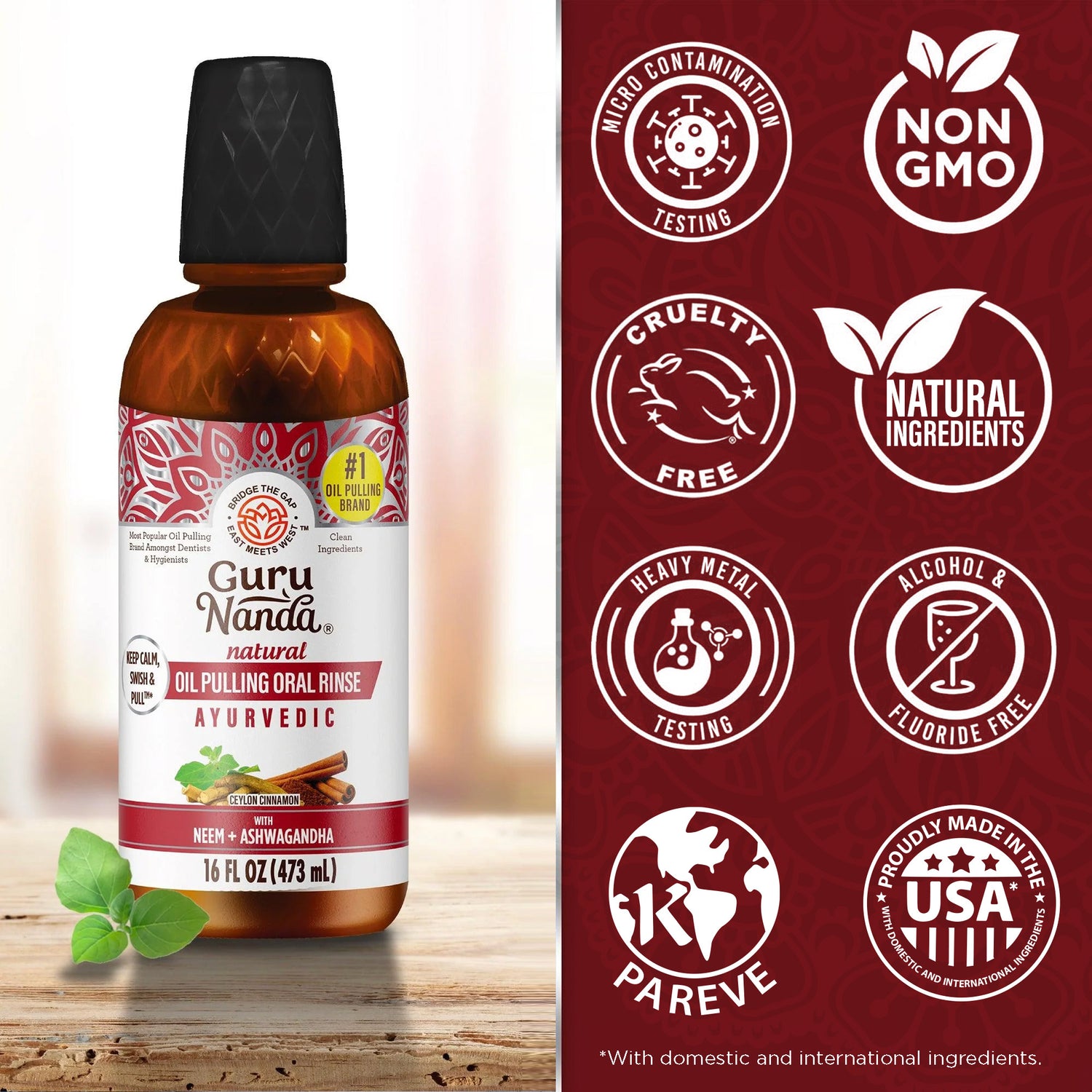 Refill Size - Coconut &amp; Cinnamon Oil Pulling Flavor + Neem &amp; Ashwagandha - 16oz
