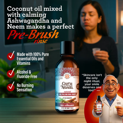 Tamaño de viaje - Aceite de coco y canela para enjuagar + Neem y ashwagandha - 3 oz
