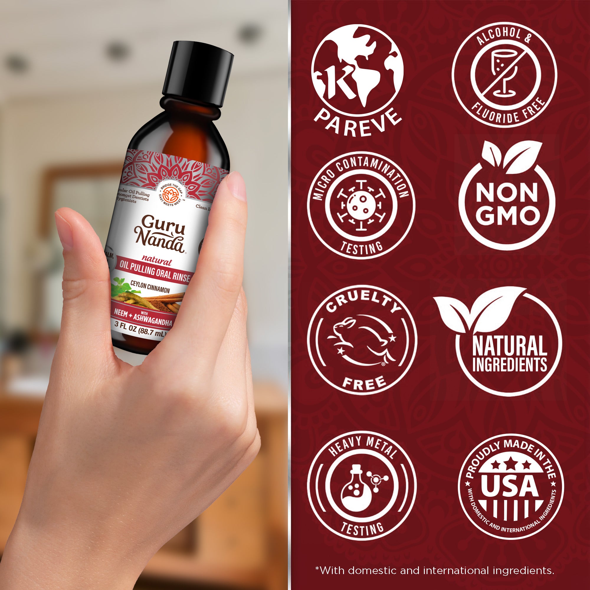 Tamaño de viaje - Aceite de coco y canela para enjuagar + Neem y ashwagandha - 3 oz