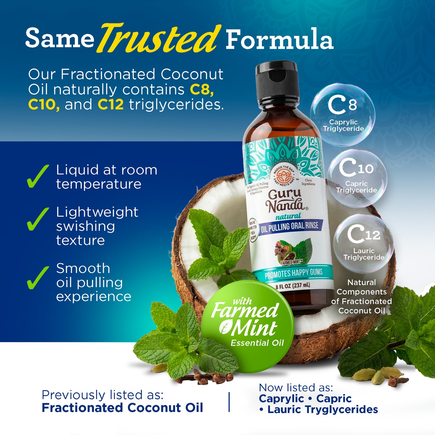 Huile de massage à la noix de coco et à la menthe, aux huiles essentielles et aux vitamines (1 paquet)