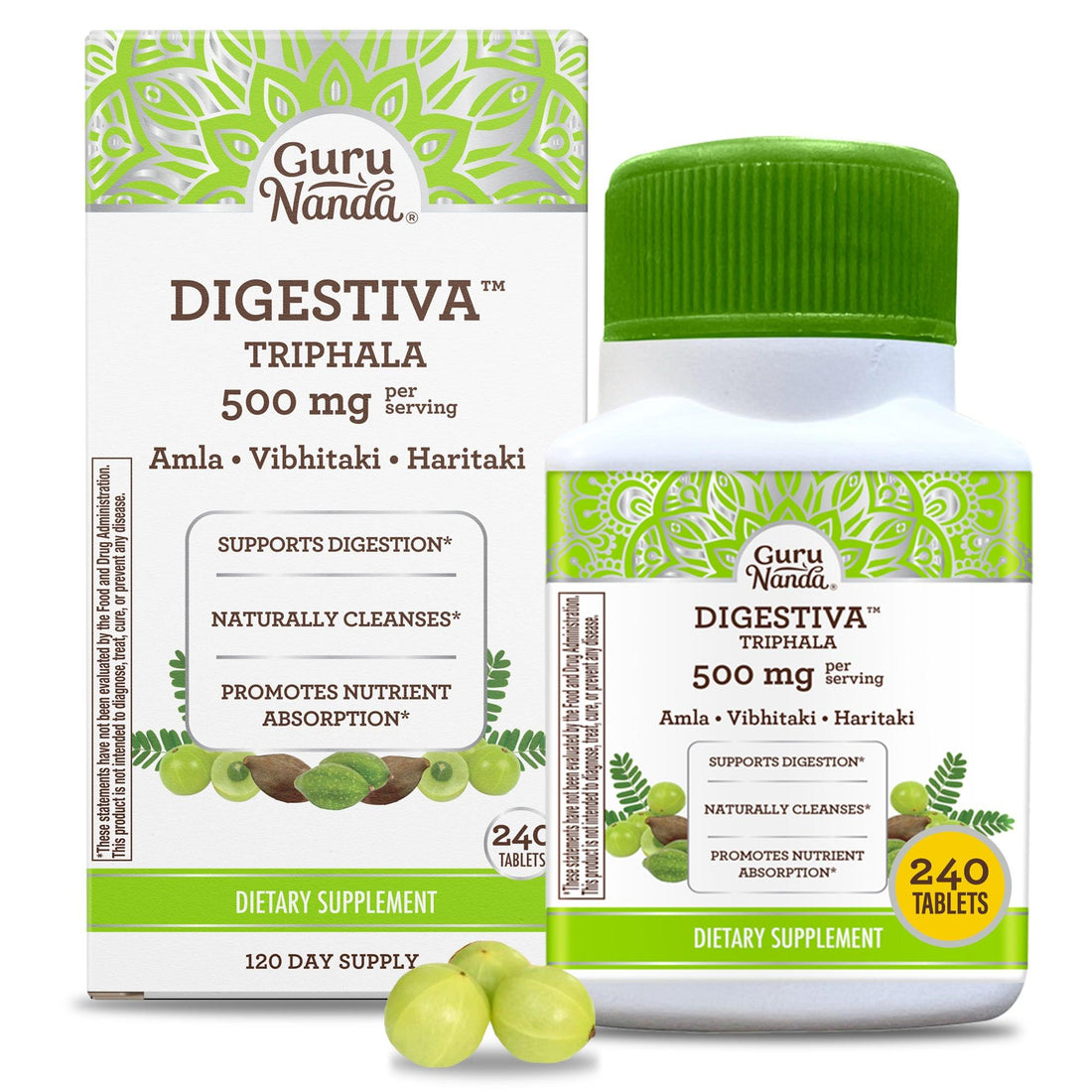 Digestiva Triphala - 240 Vegan Tablets - GuruNanda