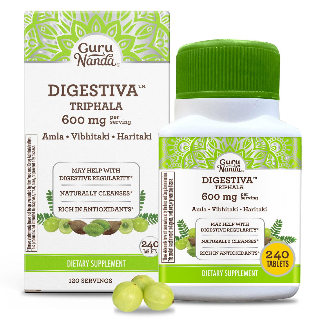 Digestiva Triphala - 600mg of Amla, Vibhitaki &amp; Haritaki - 240 Vegan Tablets