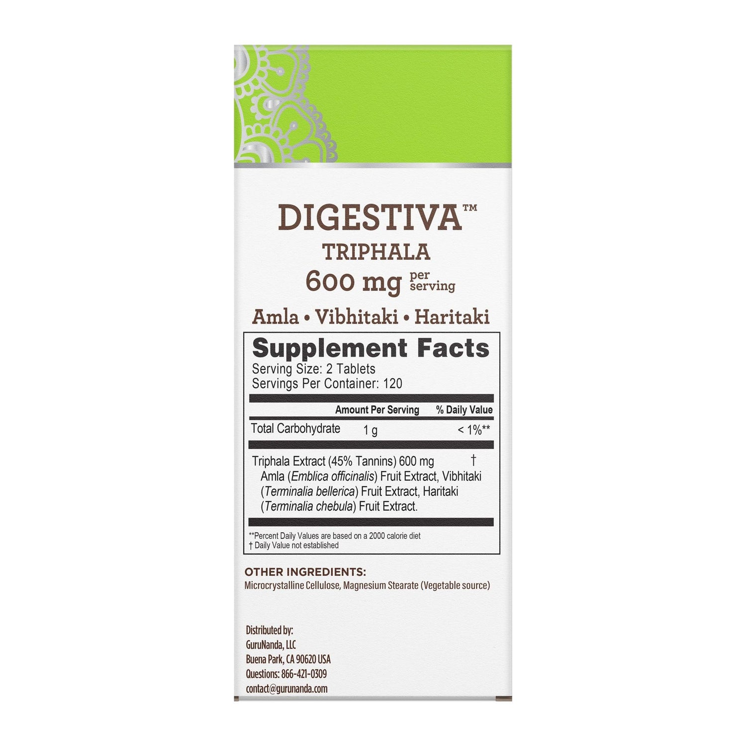 Digestiva Triphala - 600mg of Amla, Vibhitaki &amp; Haritaki - 240 Vegan Tablets