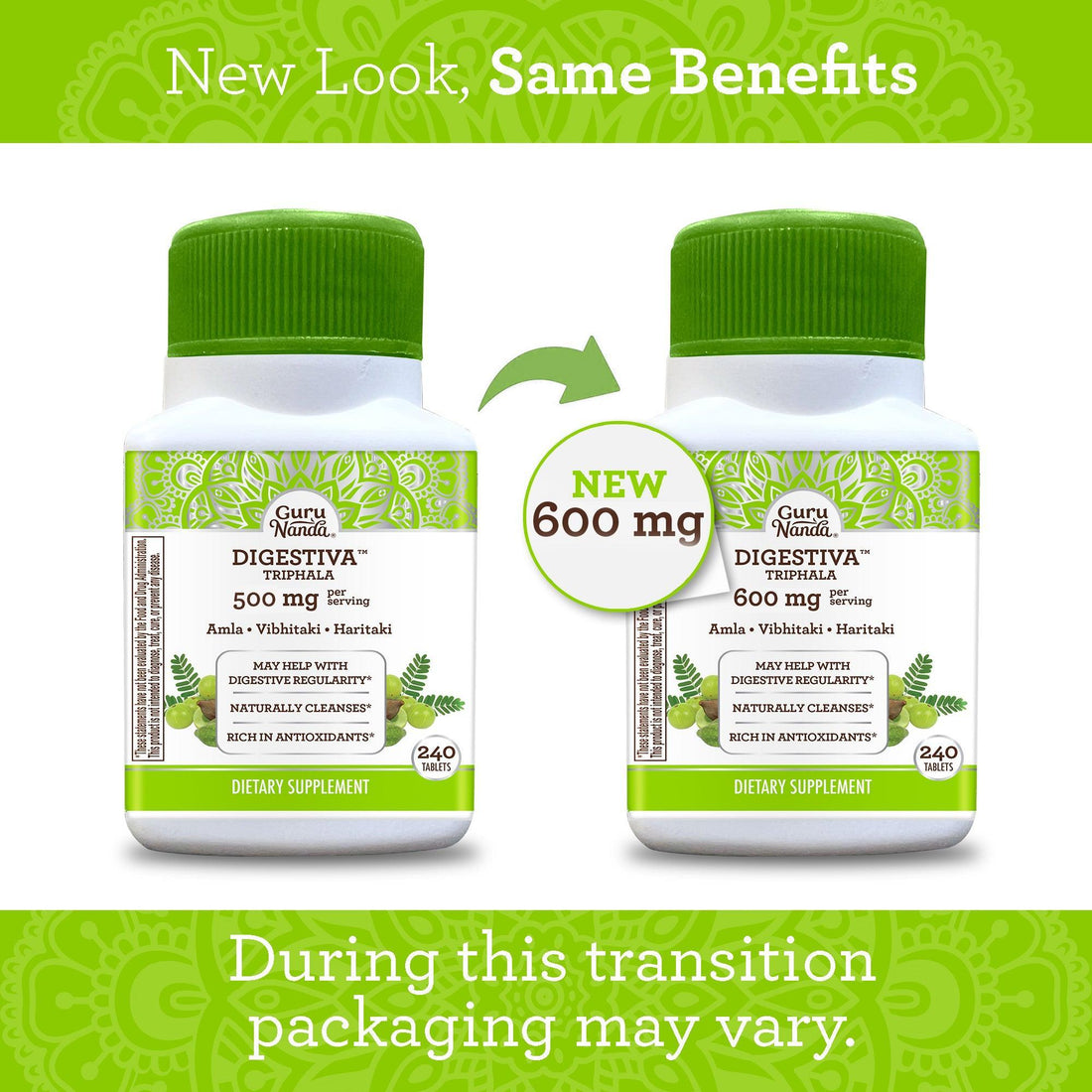 Digestiva Triphala - 240 Vegan Tablets - GuruNanda