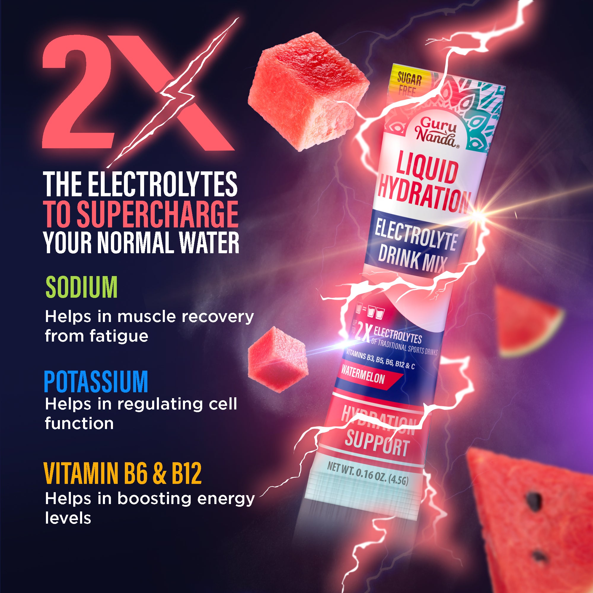 Liquid Hydration Electrolyte Drink Mix, Watermelon - 48 Count