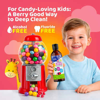 Enjuague bucal con aceite para niños - Sabor a bayas, limón y rosa - 226 g 