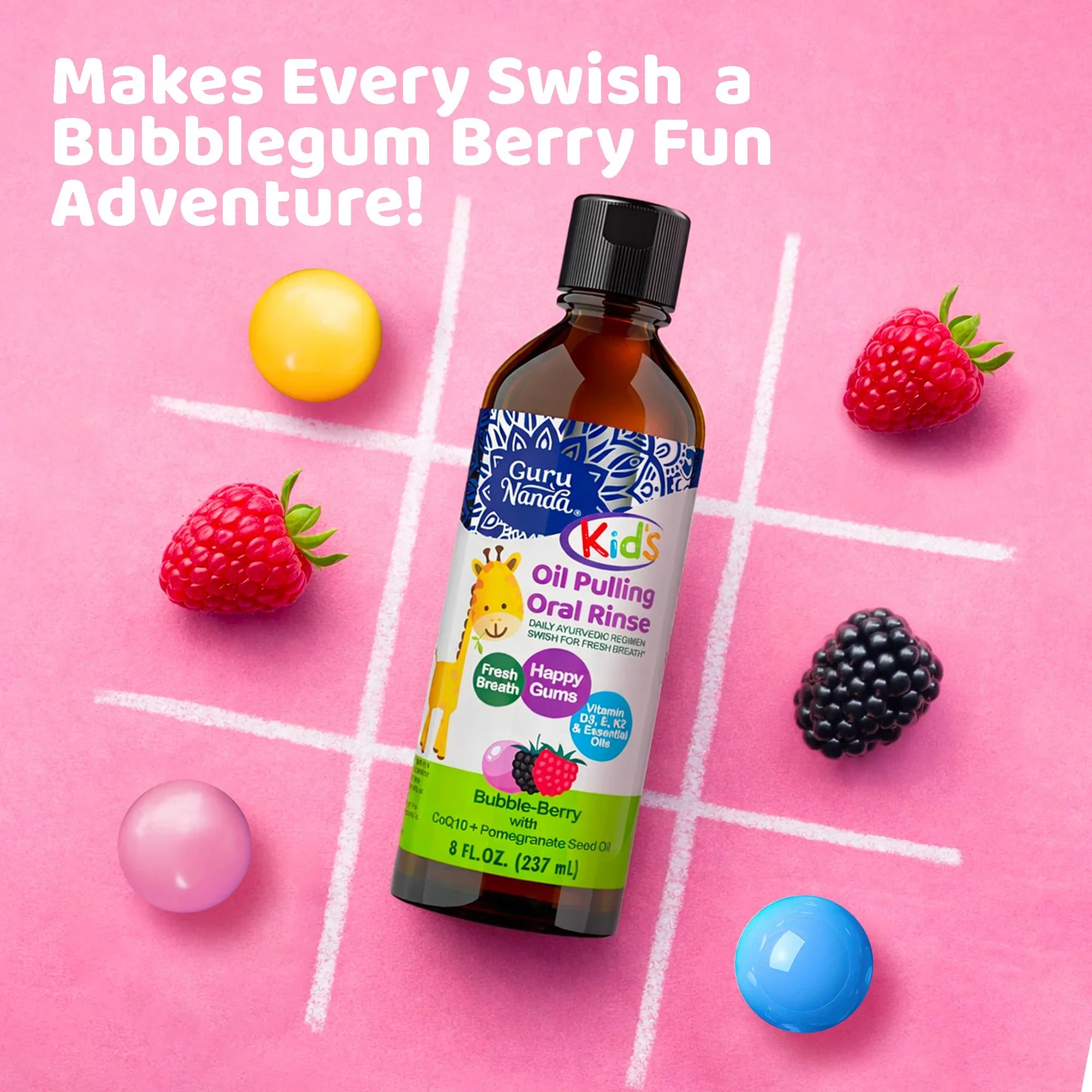 Enjuague bucal con aceite para niños - Sabor a bayas, limón y rosa - 226 g 