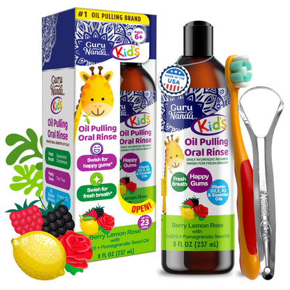 Enjuague bucal con aceite para niños - Sabor a bayas, limón y rosa - 226 g 