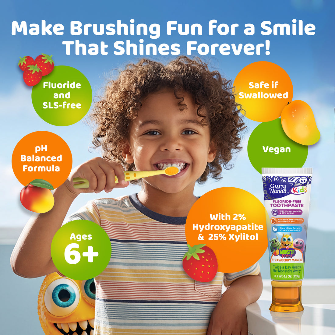 Kids Toothpaste with Xylitol &amp; Hydroxyapatite, Strawberry Mango – 4.2 oz – 3 Pack