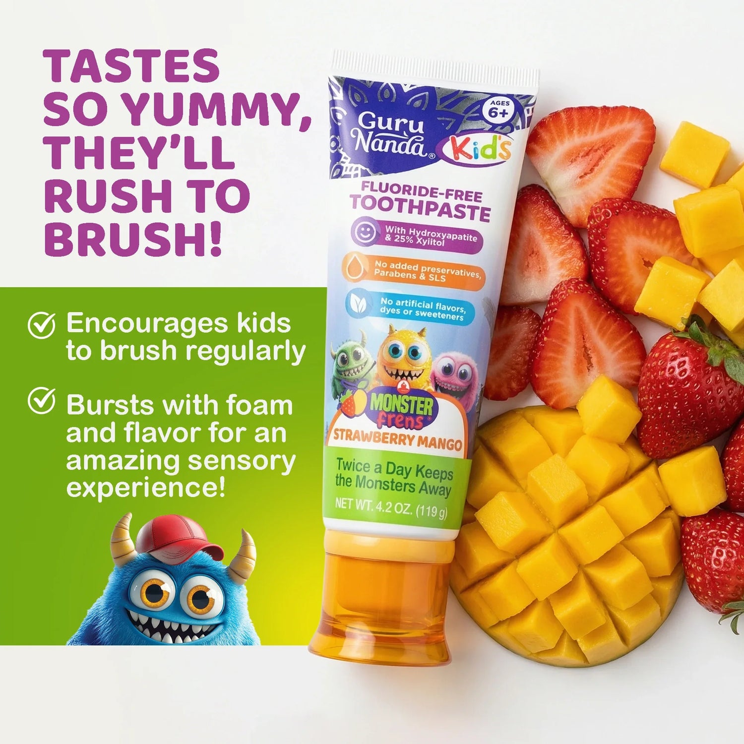 Kids Toothpaste with Xylitol &amp; Hydroxyapatite, Strawberry Mango – 4.2 oz – 3 Pack