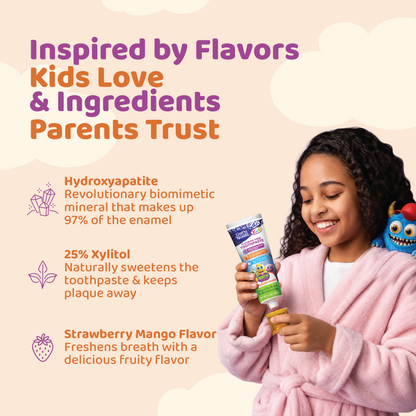Pasta de dientes infantil con xilitol e hidroxiapatita, fresa y mango – 4.2 oz