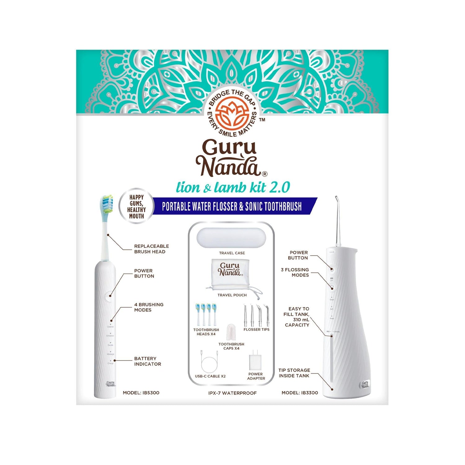 Cepillo de dientes sónico portátil e irrigador bucal Lion &amp;amp; Lamb 2.0 - Blanco