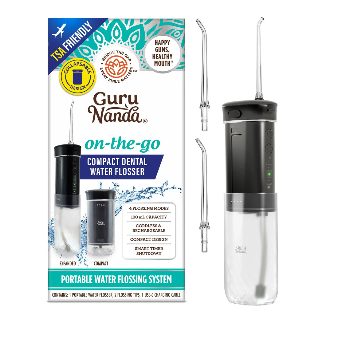 Irrigador bucal compacto (180 ml) - Negro