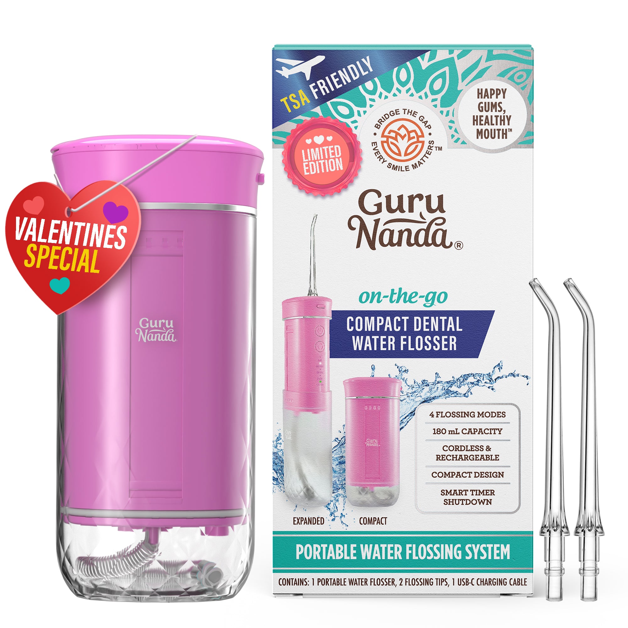 Exclusive Compact Dental Water Flosser (180 ml) - Pink