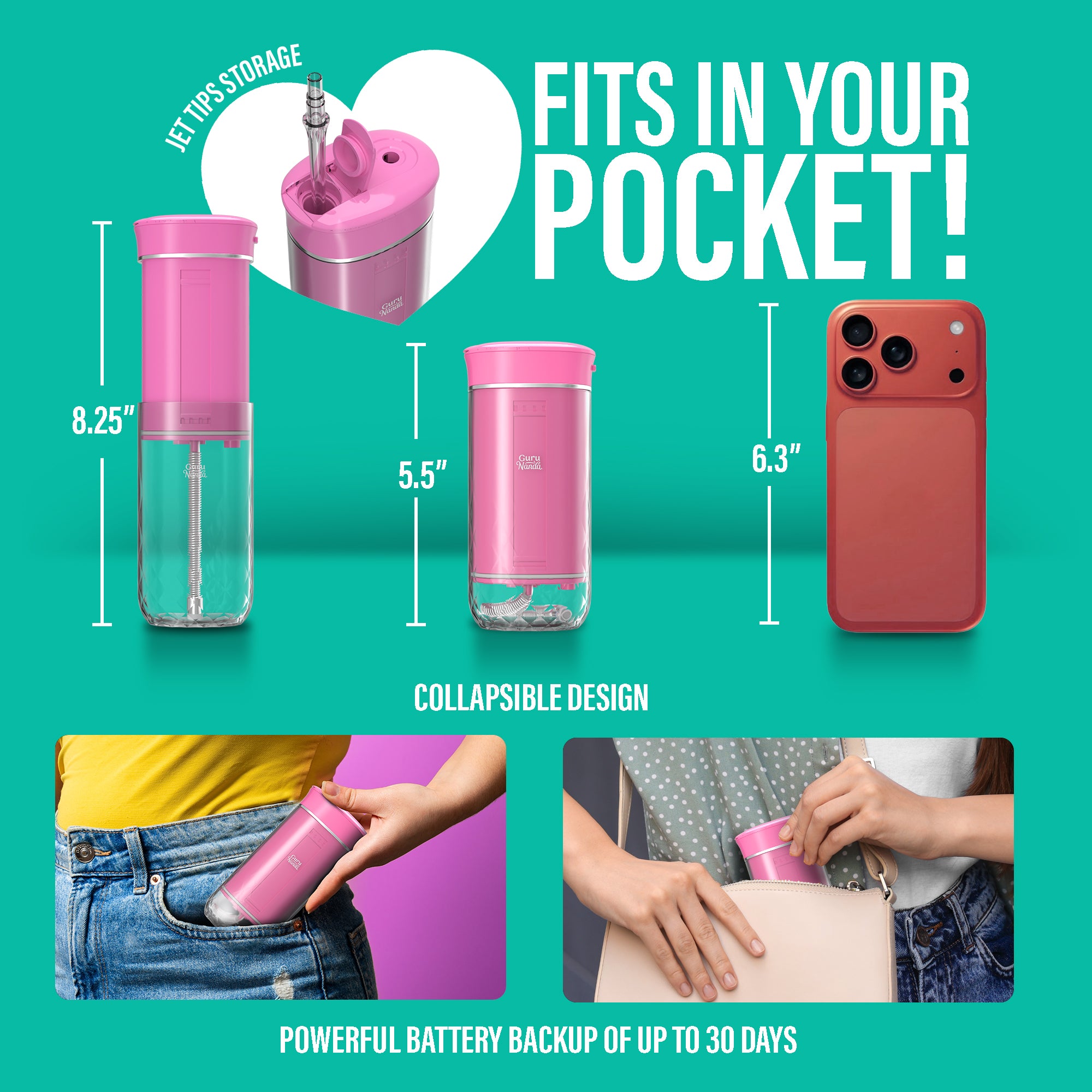 Exclusive Compact Dental Water Flosser (180 ml) - Pink