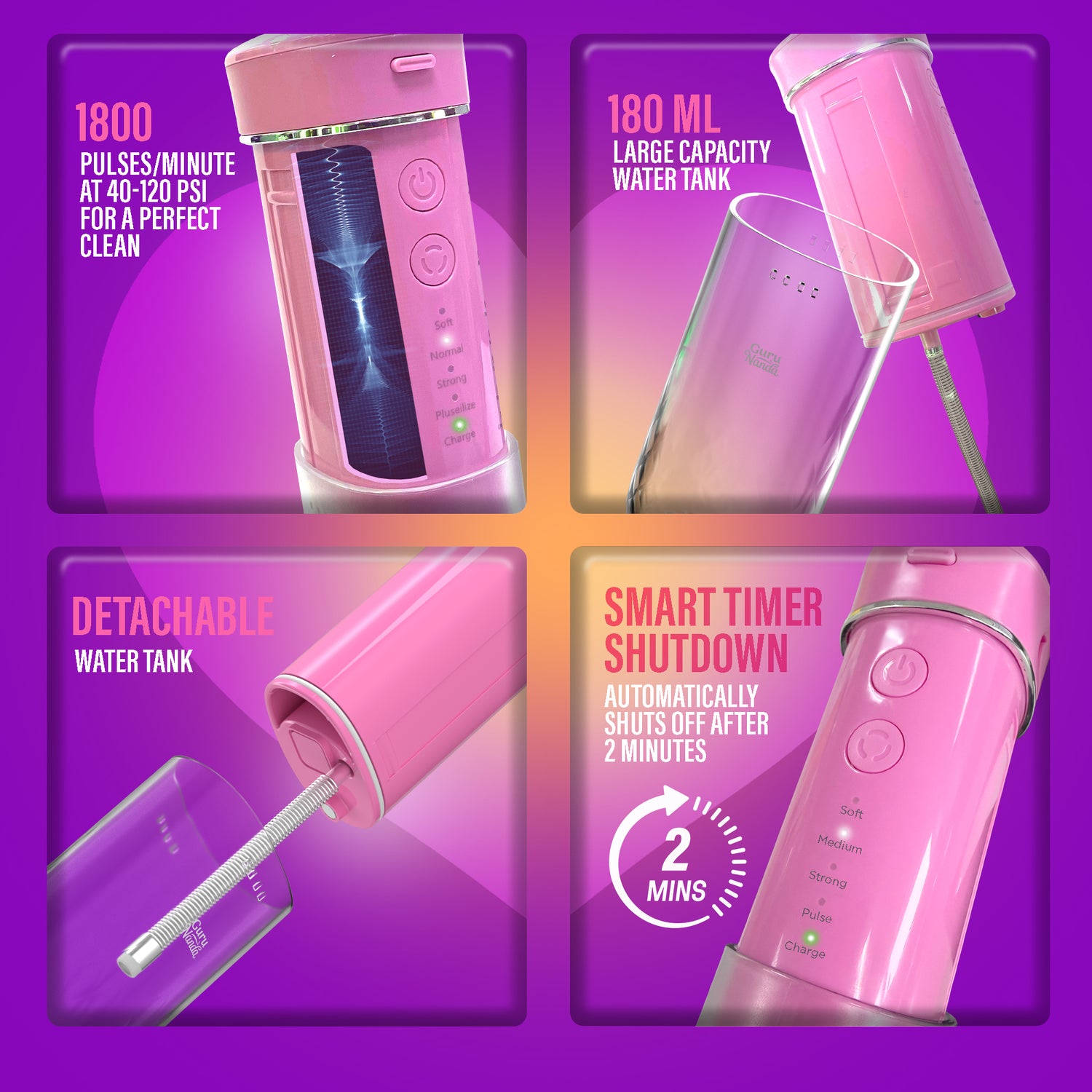 Exclusive Compact Dental Water Flosser (180 ml) - Pink