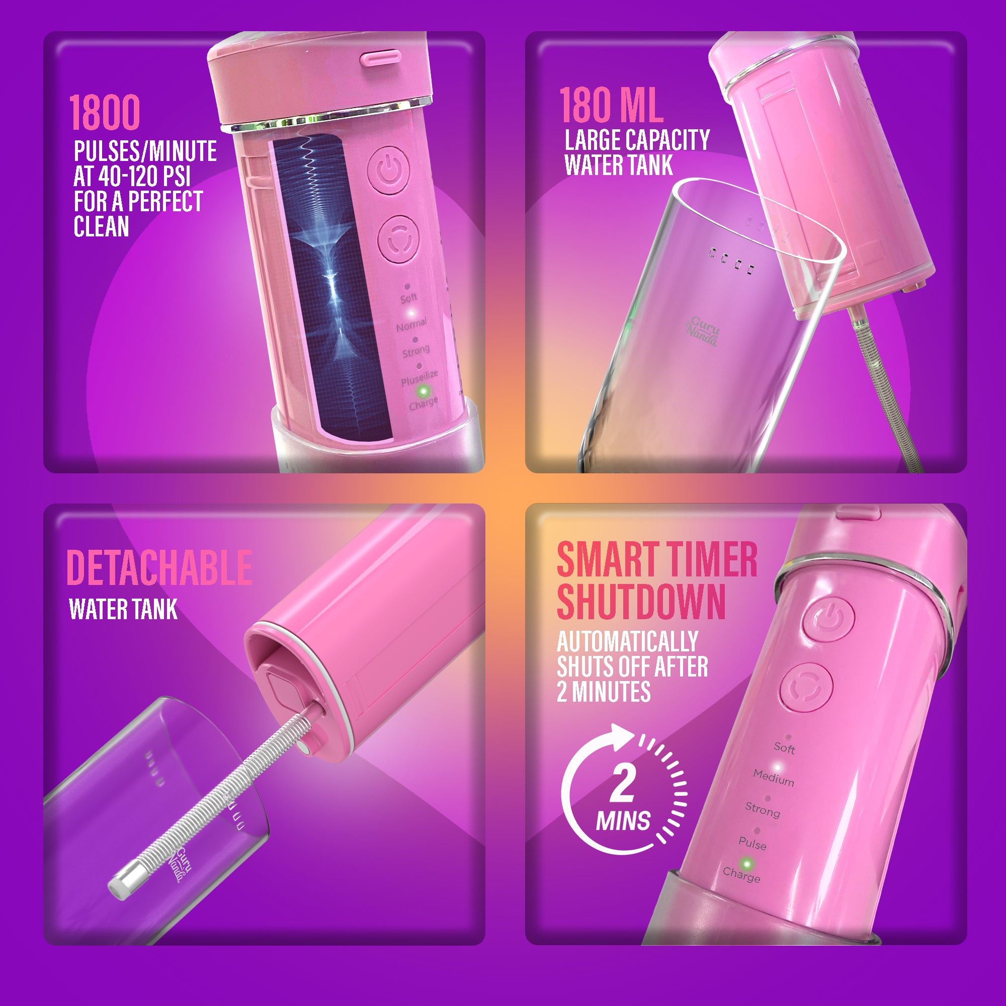 Exclusive Compact Dental Water Flosser (180 ml) - Pink