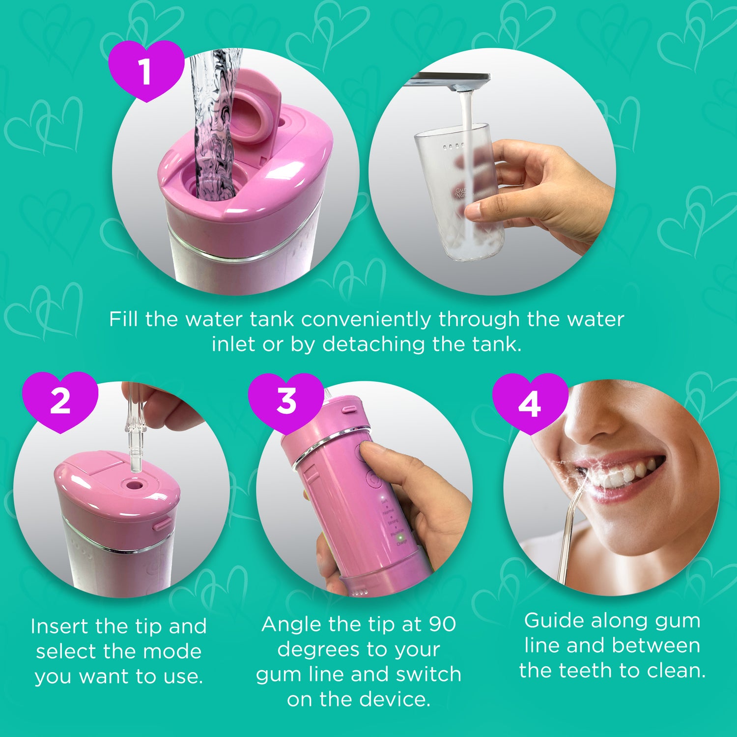 Exclusive Compact Dental Water Flosser (180 ml) - Pink