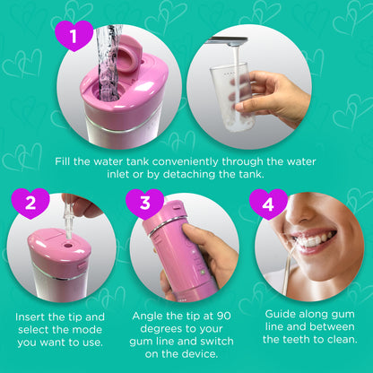 Exclusive Compact Dental Water Flosser (180 ml) - Pink